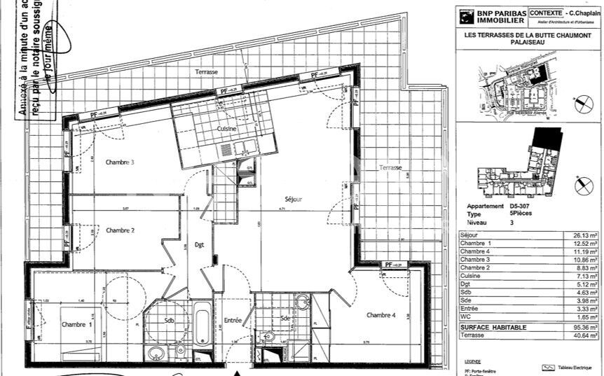 Très bel appartement 5 pièces de 95 m² avec Terrasse de 40 m² au dernièr étage, place de parking sous-sol PALAISEAU - Massy-Palaiseau