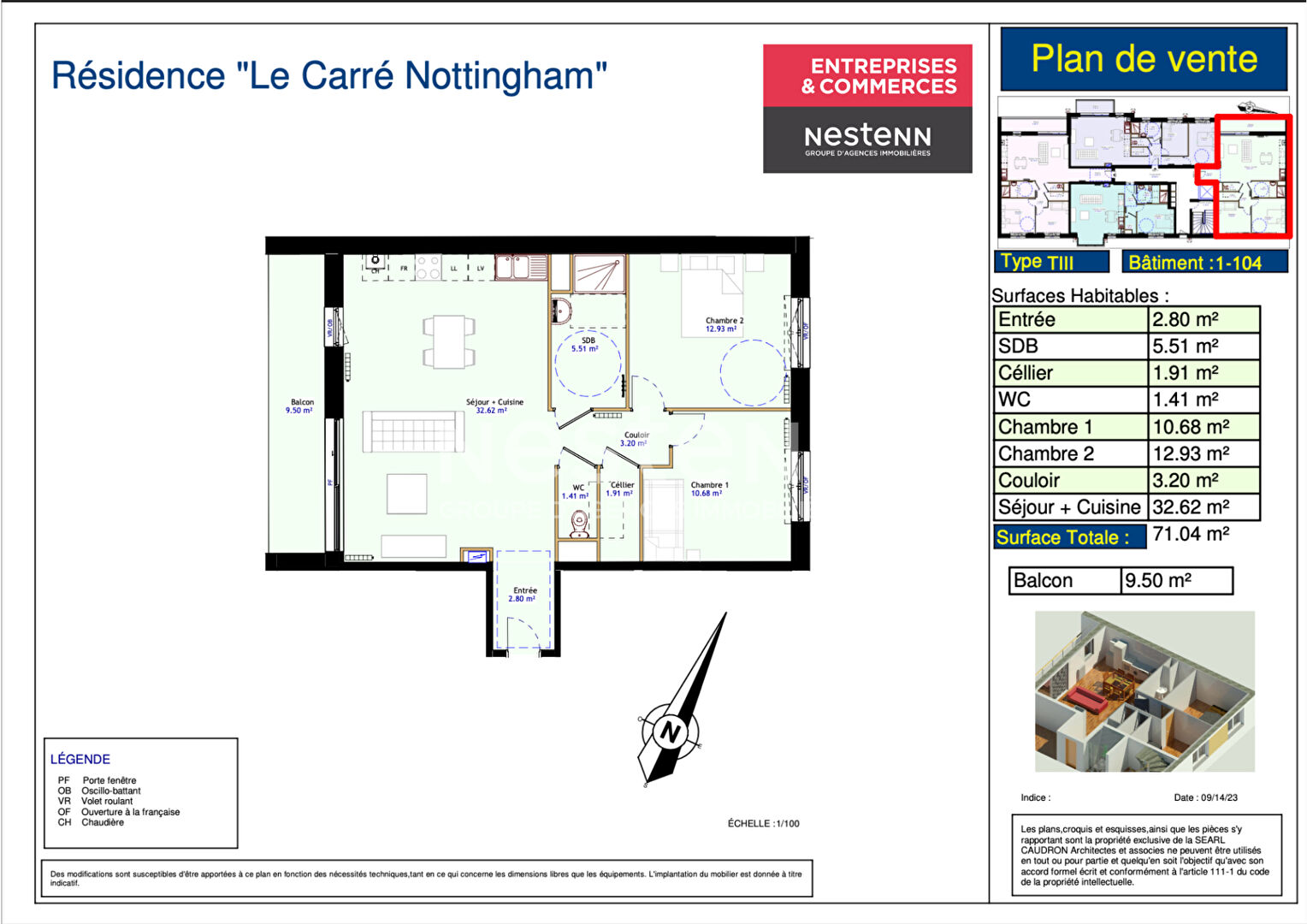 Programme neuf Appartements CALAIS-NORD avec place de parking du RDC au R+3 avec ascenseur Calais T3 de  68.59 m2 Possibilité Défiscalisation JEANBRUN