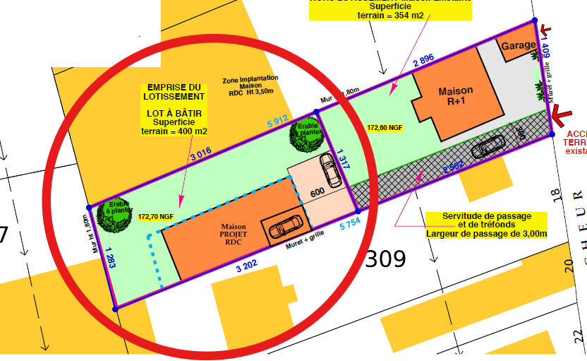 Terrain Constructible Vaulx En Velin 400 m2 - Secteur Pont des Planches
