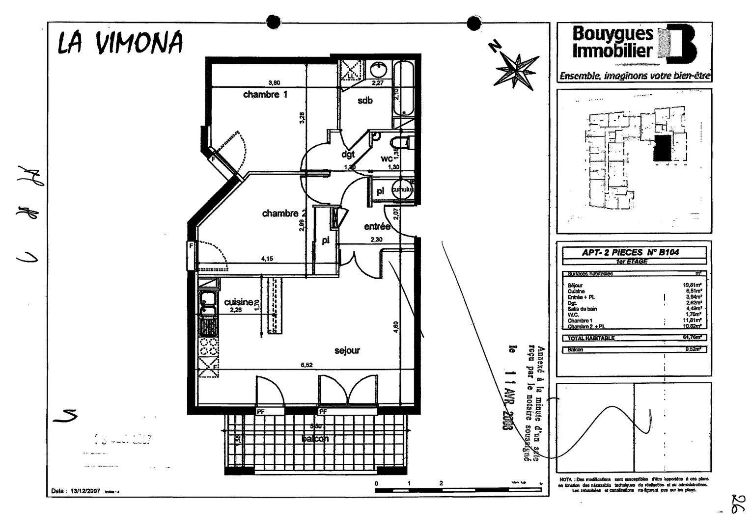 Cugnaux 31170 Agréable T3 récent de 61.76m² terrasse de 8.71m² en 2ème et dernier étage une place de parking en sous sol proche des commerces